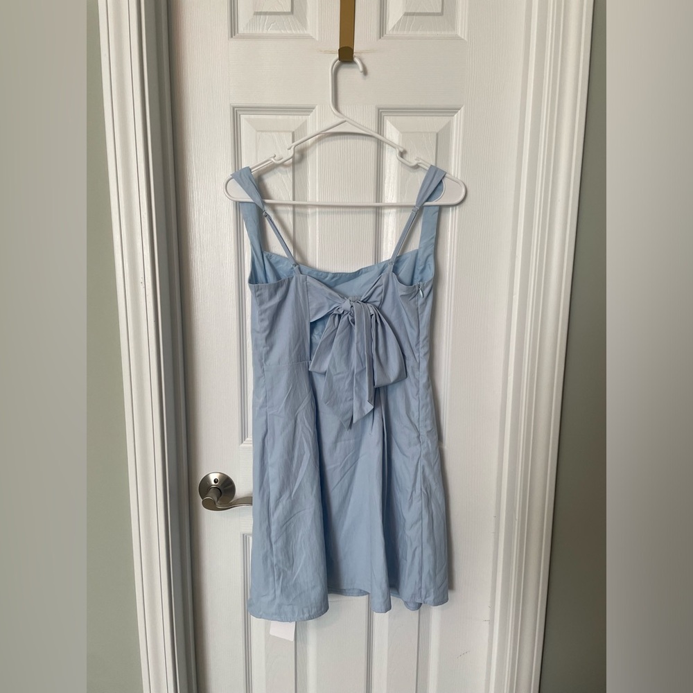 Light Blue Square Neck Sundress with back bow - Picture 3 of 5
